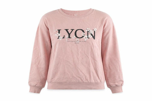 Front view of Divided by H&M women’s pink cotton full zip hoodie, size S, pullover - lyon flowers