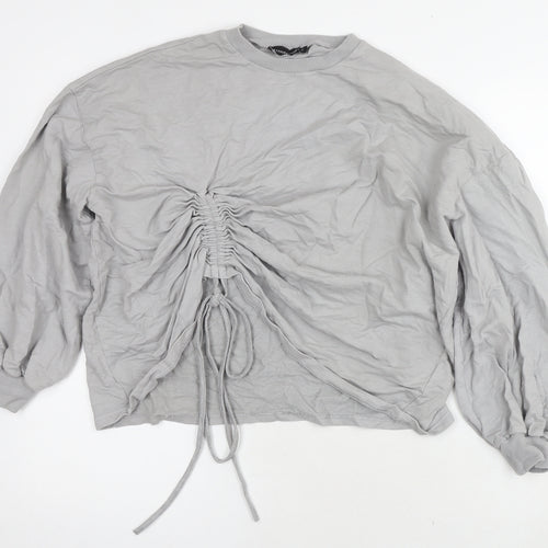 PRETTYLITTLETHING Womens Grey Cotton Pullover Sweatshirt Size S Pullover - Tie Detail