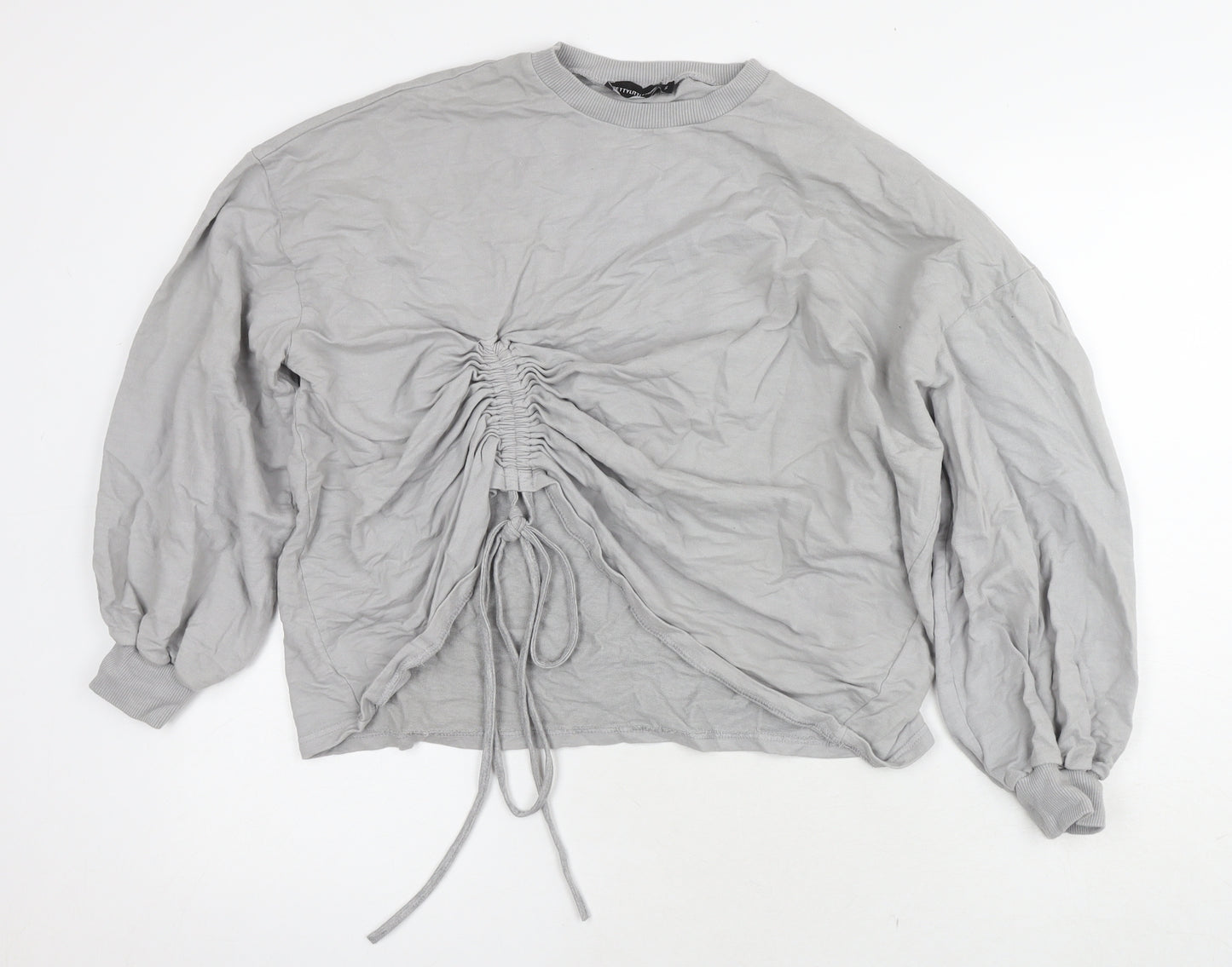 PRETTYLITTLETHING Womens Grey Cotton Pullover Sweatshirt Size S Pullover - Tie Detail