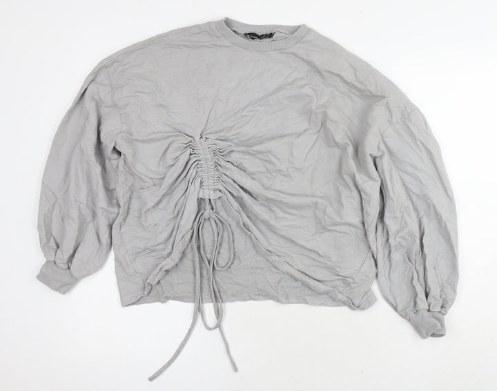 PRETTYLITTLETHING Womens Grey Cotton Pullover Sweatshirt Size S Pullover - Tie Detail