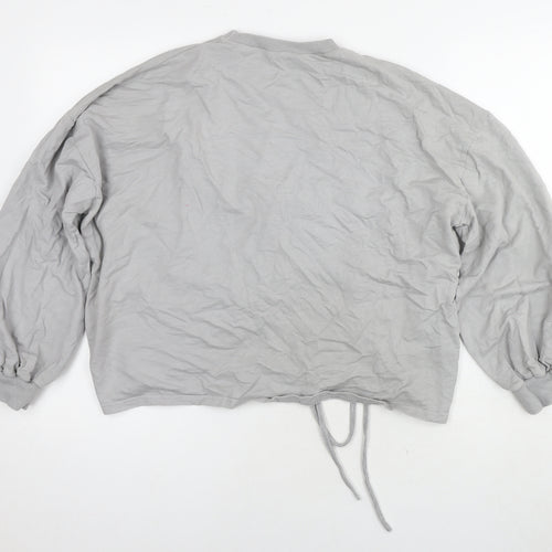 PRETTYLITTLETHING Womens Grey Cotton Pullover Sweatshirt Size S Pullover - Tie Detail