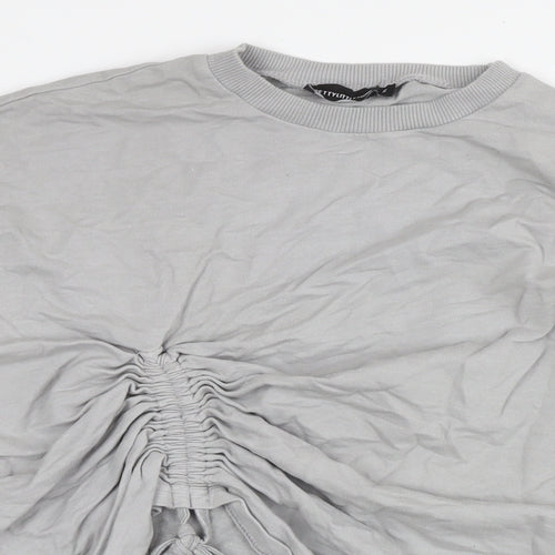 PRETTYLITTLETHING Womens Grey Cotton Pullover Sweatshirt Size S Pullover - Tie Detail