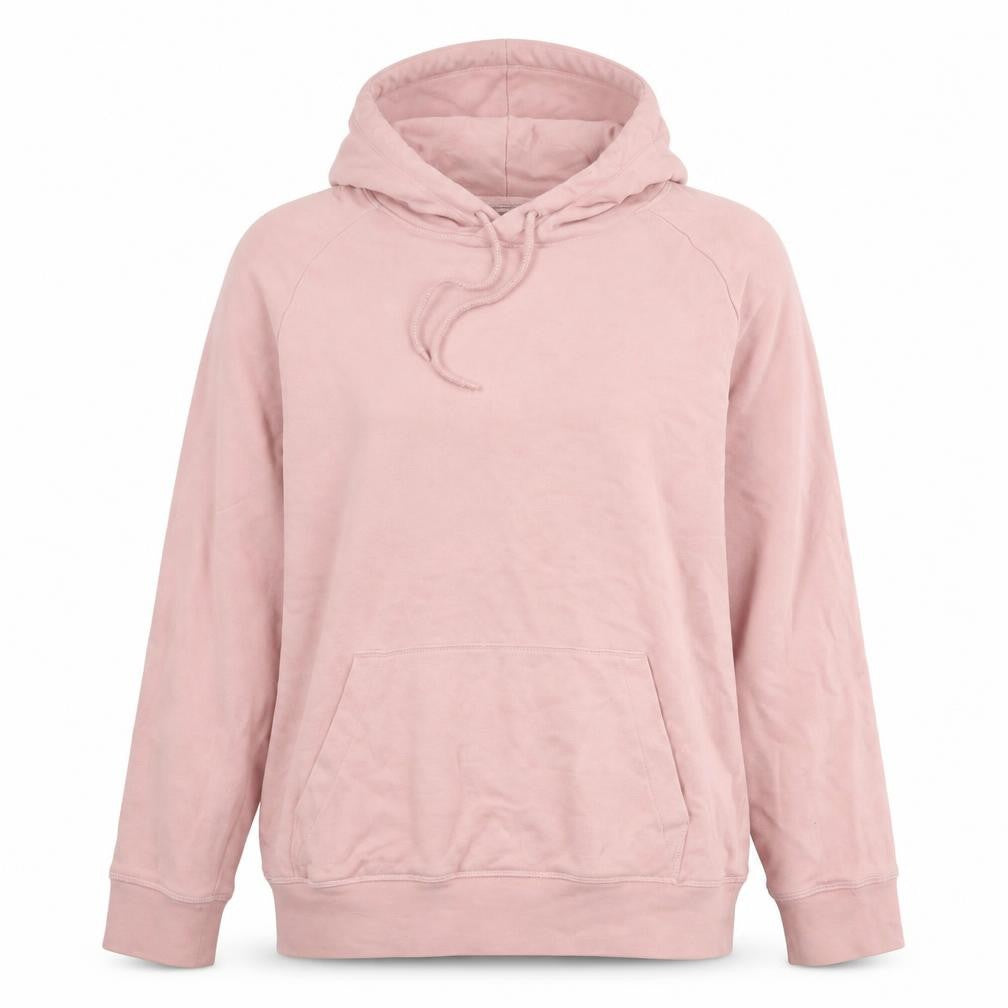 Front view of H&M women’s pink cotton pullover hoodie, size S, pullover