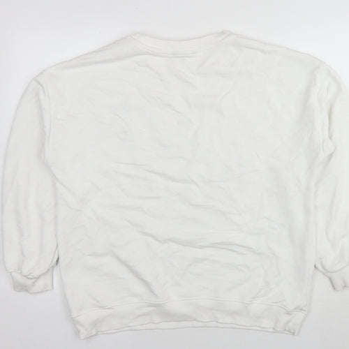 New Look Womens White Cotton Pullover Sweatshirt Size L Pullover - Leopard detail Heart