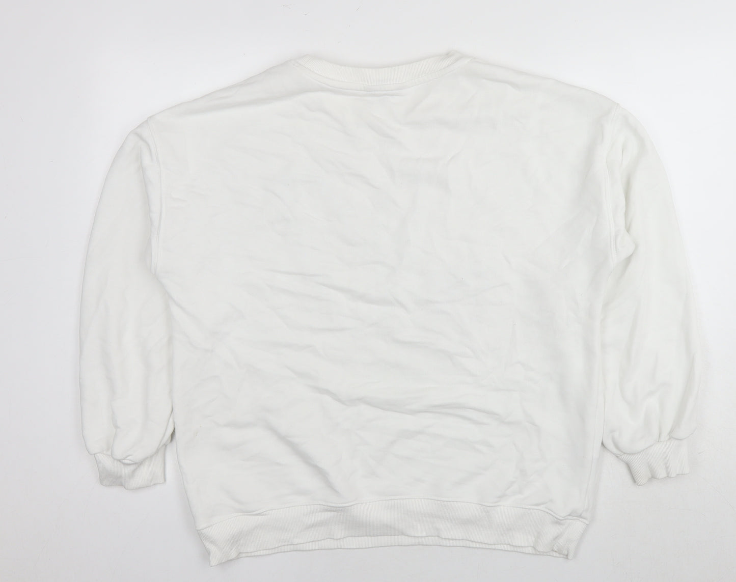 New Look Womens White Cotton Pullover Sweatshirt Size L Pullover - Leopard detail Heart