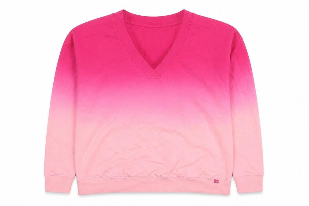 Front view of Botique women’s pink cotton pullover sweatshirt, size XS, pullover