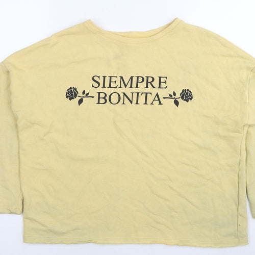 Pull&Bear Womens Yellow Cotton Pullover Sweatshirt Size M Pullover - Bonita flowers