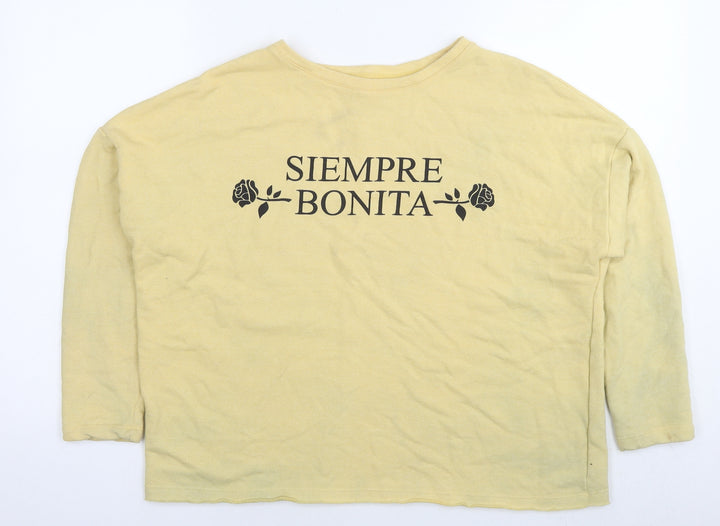 Pull&Bear Womens Yellow Cotton Pullover Sweatshirt Size M Pullover - Bonita flowers