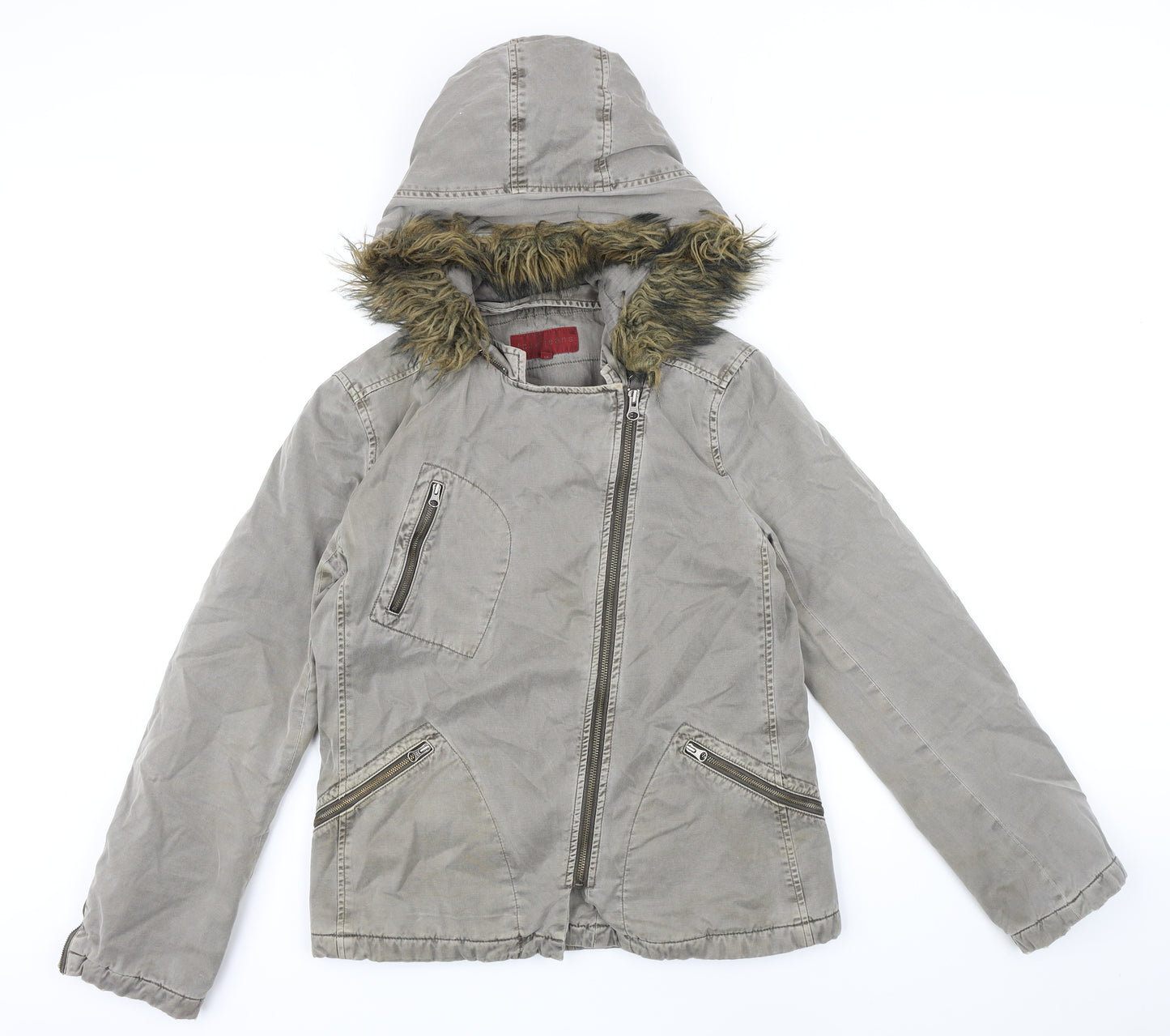 Fcuk Jeans Womens Grey Jacket Coat Size 10 Zip