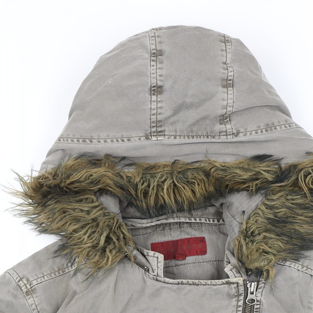 Fcuk Jeans Womens Grey Jacket Coat Size 10 Zip