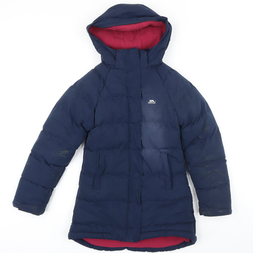 Trespass Girls Blue Puffer Jacket Coat Size 7-8 Years Tie