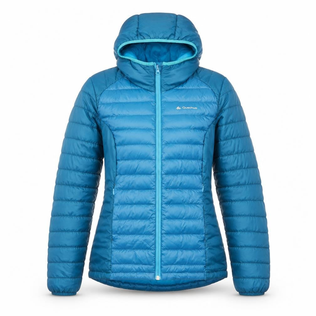 Front view of Decathlon women’s blue jacket coat, size XS, zip
