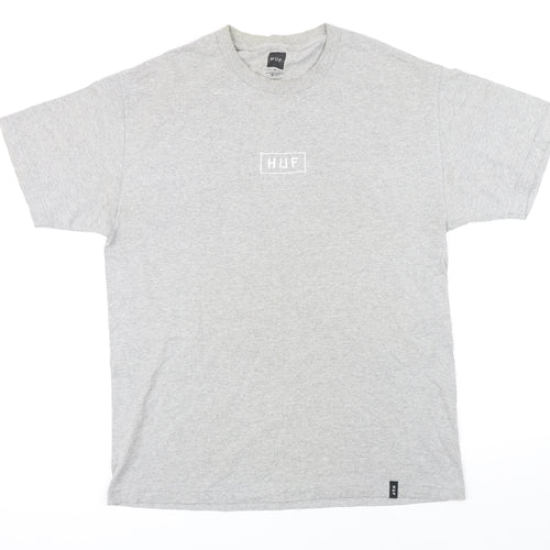 HUF Mens Grey Cotton T-Shirt Size M Round Neck