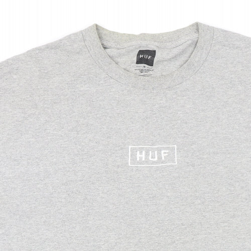 HUF Mens Grey Cotton T-Shirt Size M Round Neck