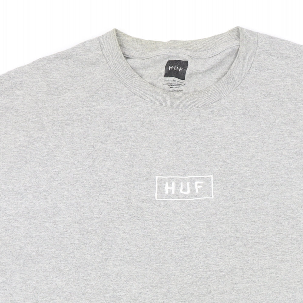 HUF Mens Grey Cotton T-Shirt Size M Round Neck