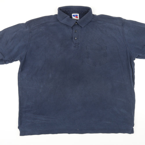 Russell Mens Blue 100% Cotton Polo Size 3XL Collared Button