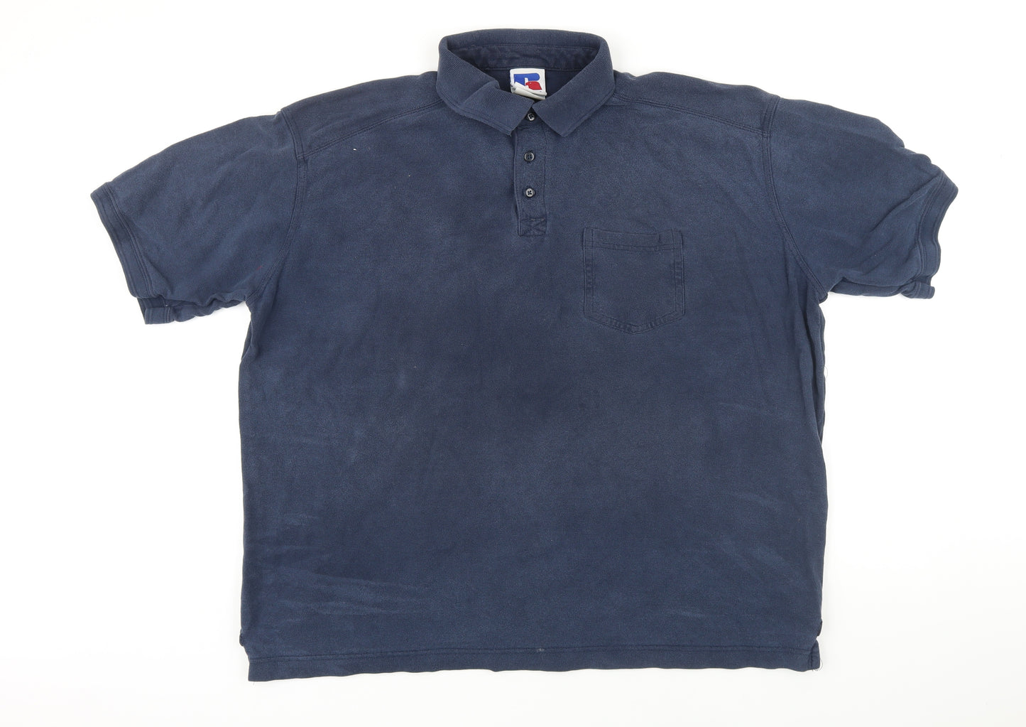 Russell Mens Blue 100% Cotton Polo Size 3XL Collared Button