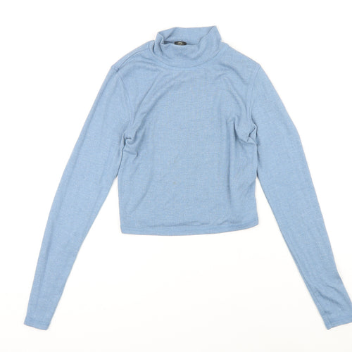 Urban Outfitters Womens Blue Viscose Basic T-Shirt One Size Mock Neck