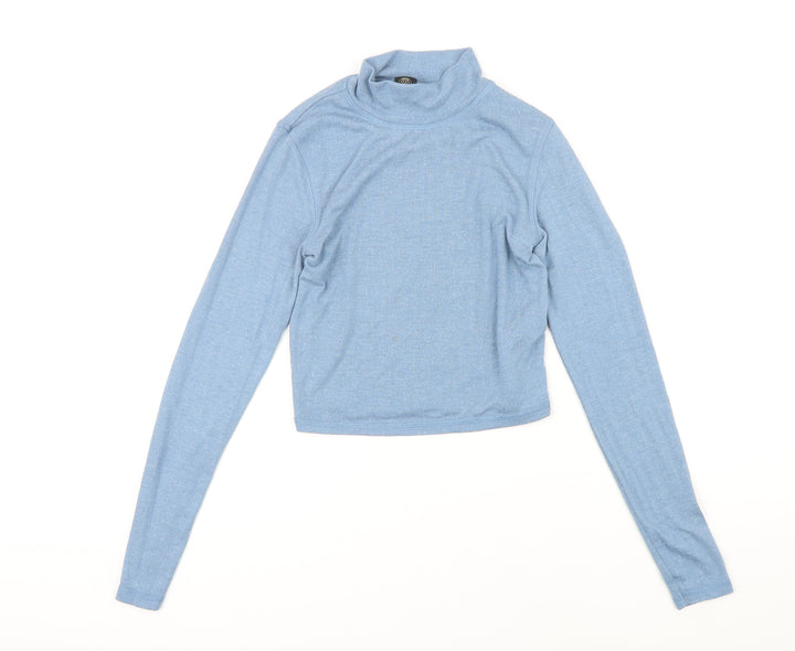 Urban Outfitters Womens Blue Viscose Basic T-Shirt One Size Mock Neck