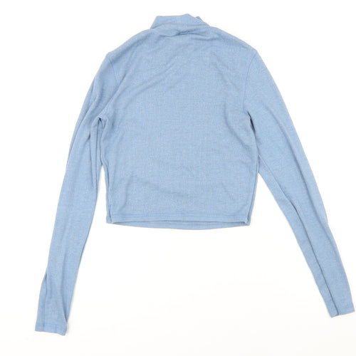 Urban Outfitters Womens Blue Viscose Basic T-Shirt One Size Mock Neck