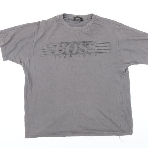 HUGO BOSS Mens Grey Cotton Blend T-Shirt Size M Round Neck