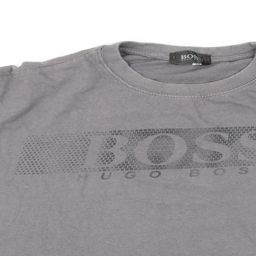 HUGO BOSS Mens Grey Cotton Blend T-Shirt Size M Round Neck