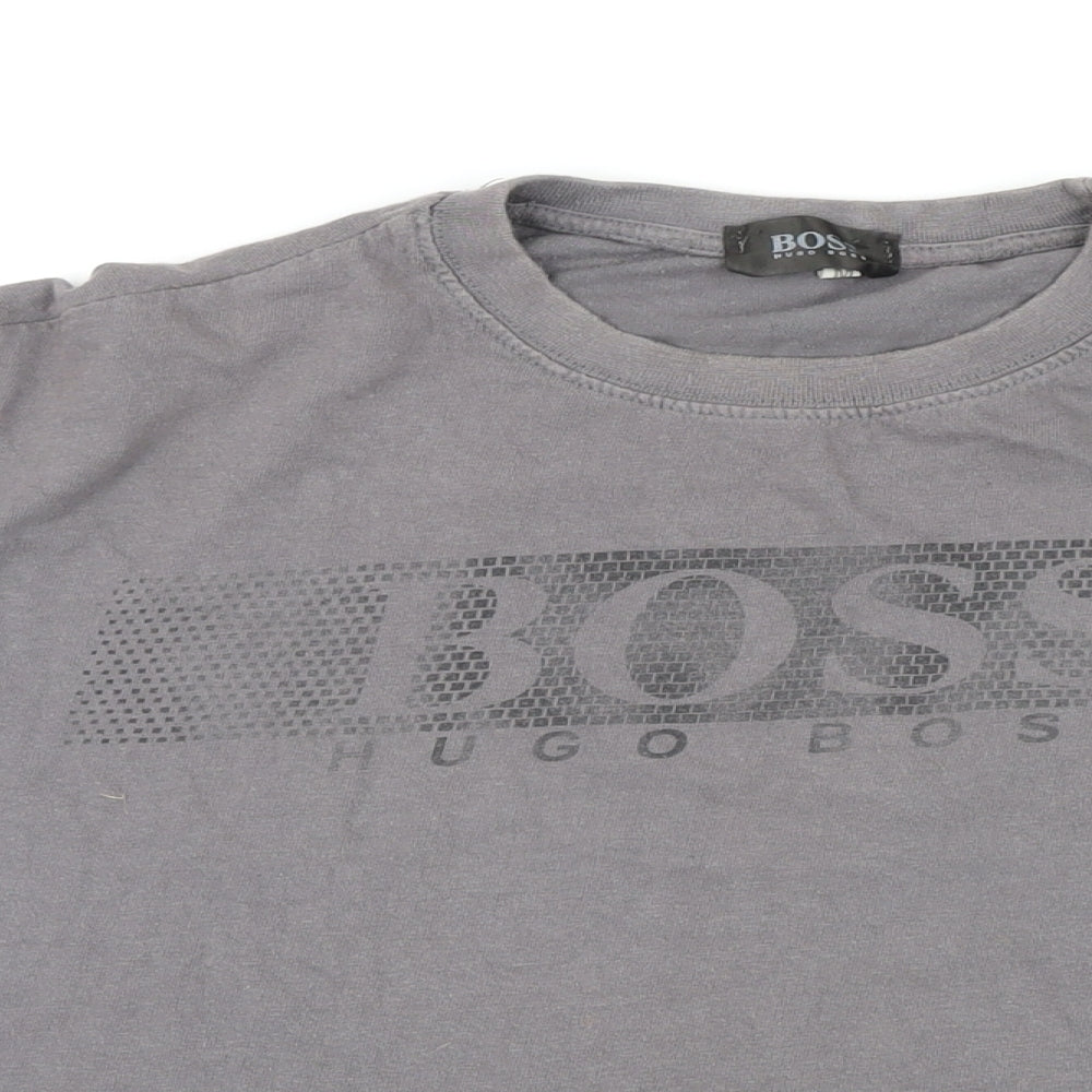 HUGO BOSS Mens Grey Cotton Blend T-Shirt Size M Round Neck