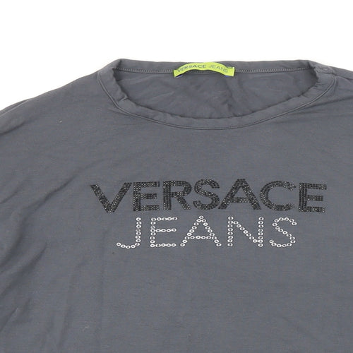 Versace Jeans Womens Grey Herringbone Viscose Basic T-Shirt Size 16 Round Neck