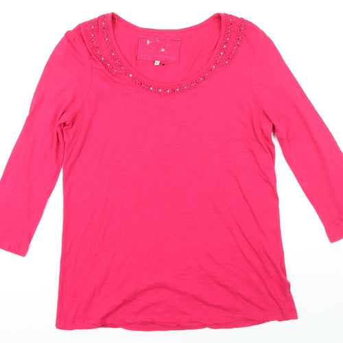 Rocha John Rocha Womens Pink Herringbone Modal Basic T-Shirt Size 16 Scoop Neck - Sequin detail neckline