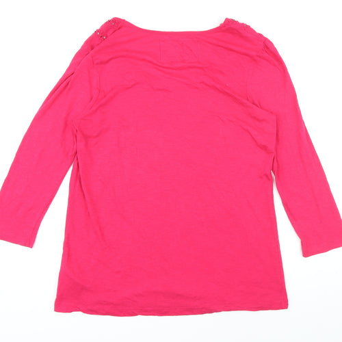 Rocha John Rocha Womens Pink Herringbone Modal Basic T-Shirt Size 16 Scoop Neck - Sequin detail neckline
