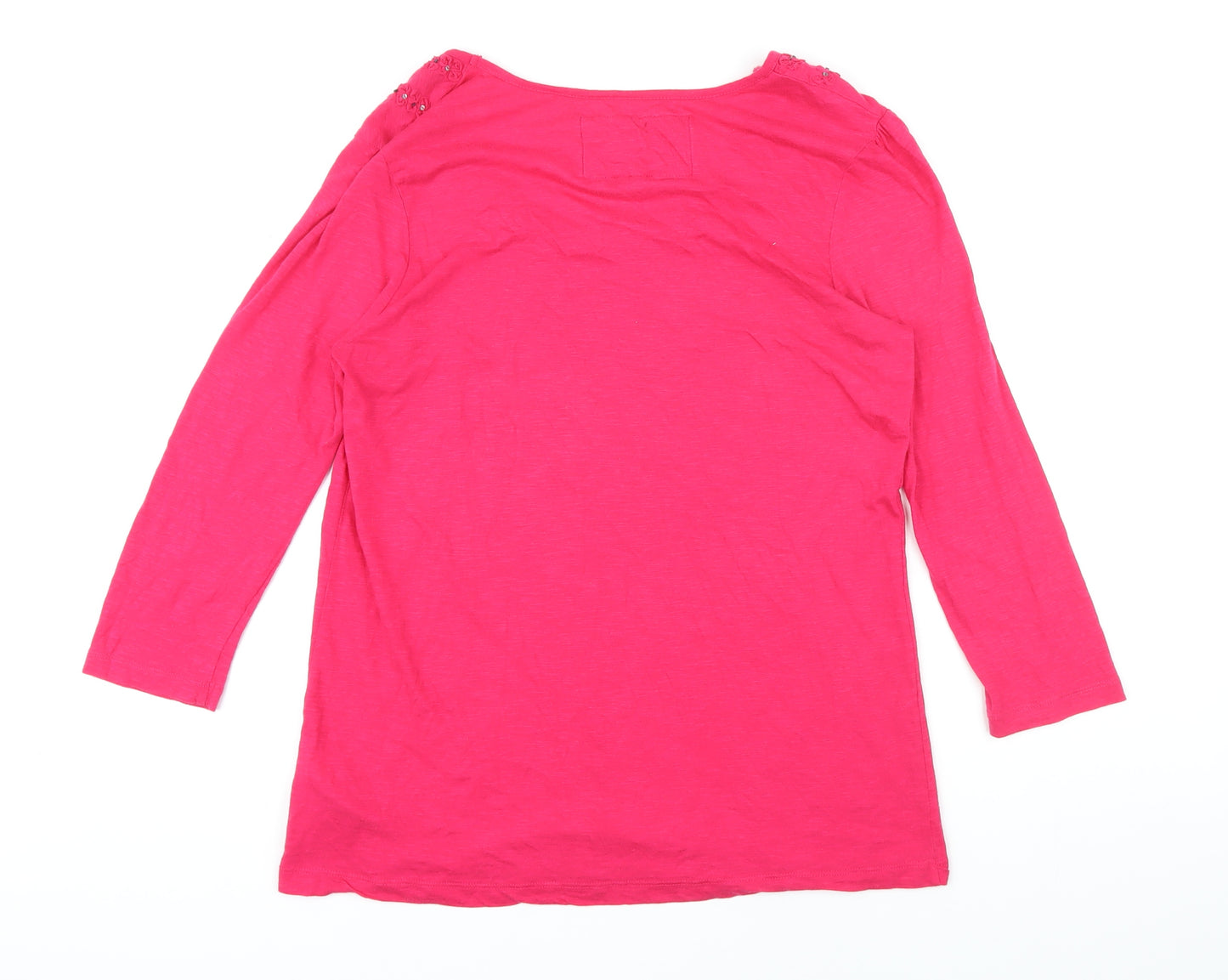 Rocha John Rocha Womens Pink Herringbone Modal Basic T-Shirt Size 16 Scoop Neck - Sequin detail neckline