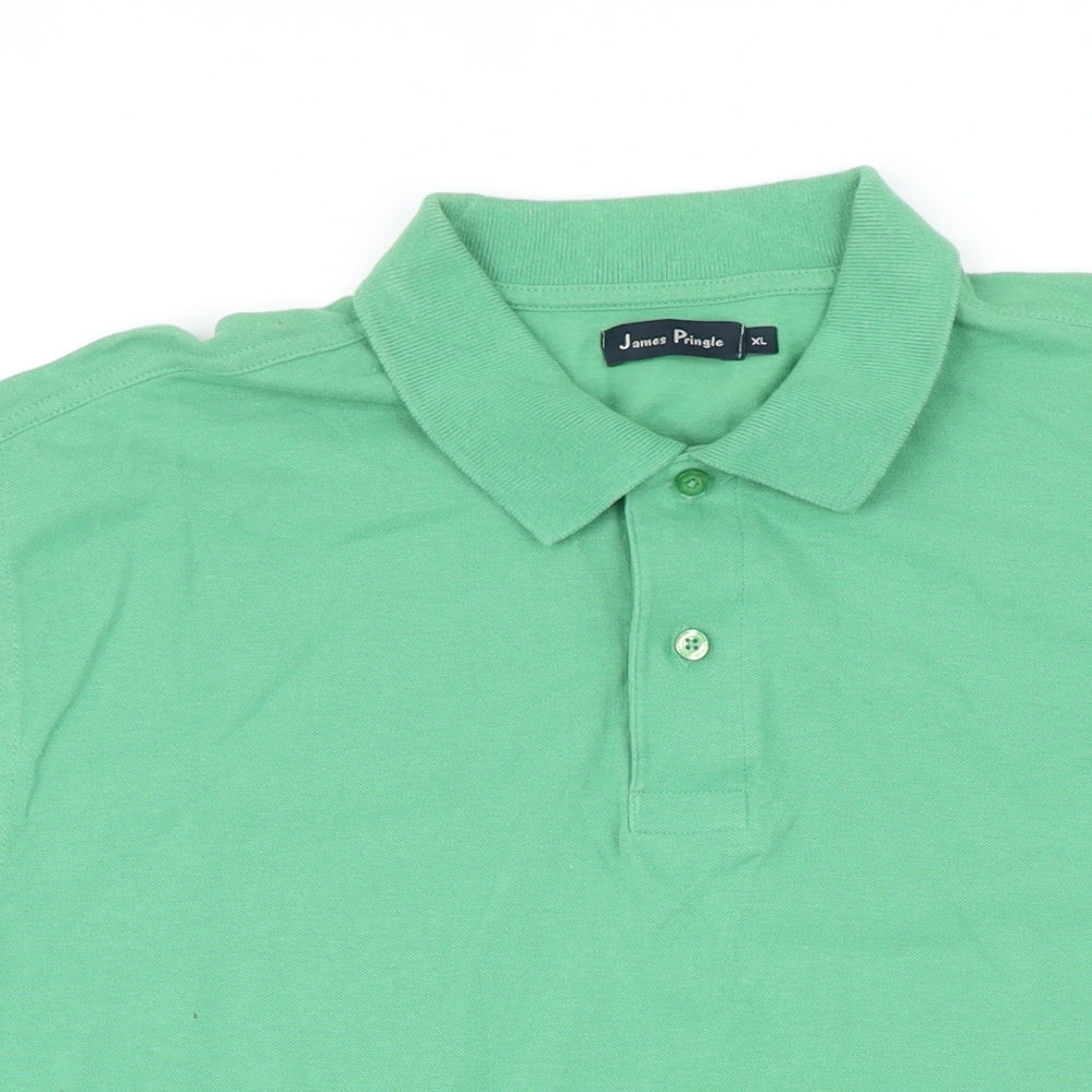 James Pringle Mens Green 100% Cotton Polo Size XL Collared Button