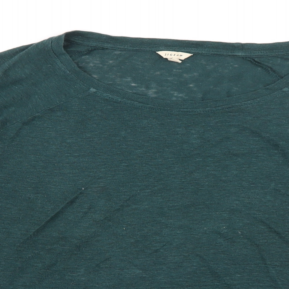 Jigsaw Womens Green Linen Basic T-Shirt Size S Boat Neck