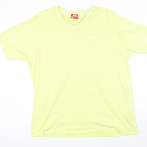 Slazenger Womens Yellow 100% Cotton Basic T-Shirt Size 2XL V-Neck
