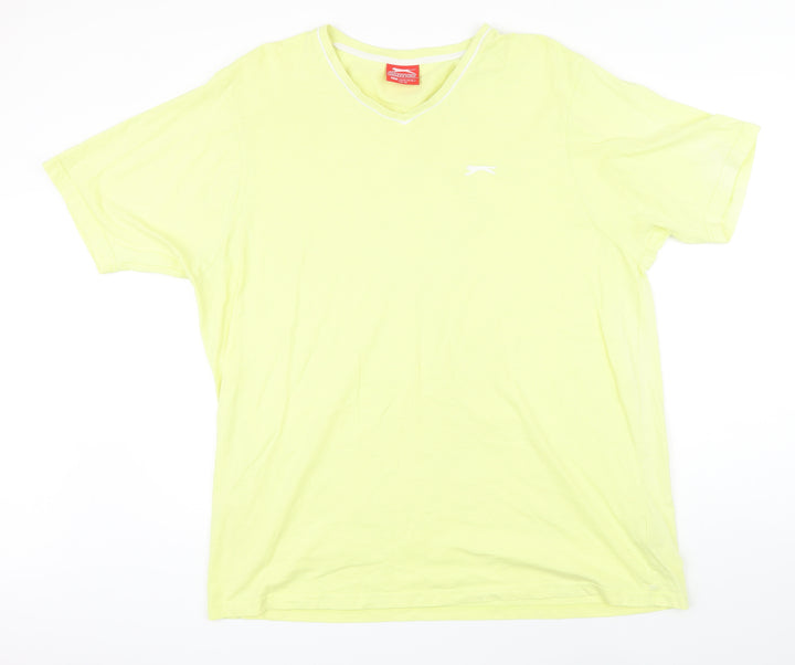 Slazenger Womens Yellow 100% Cotton Basic T-Shirt Size 2XL V-Neck