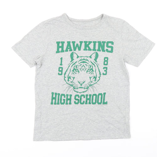 Gap Boys Grey 100% Cotton Basic T-Shirt Size 12-13 Years Round Neck - Stranger Things Hawkins High School