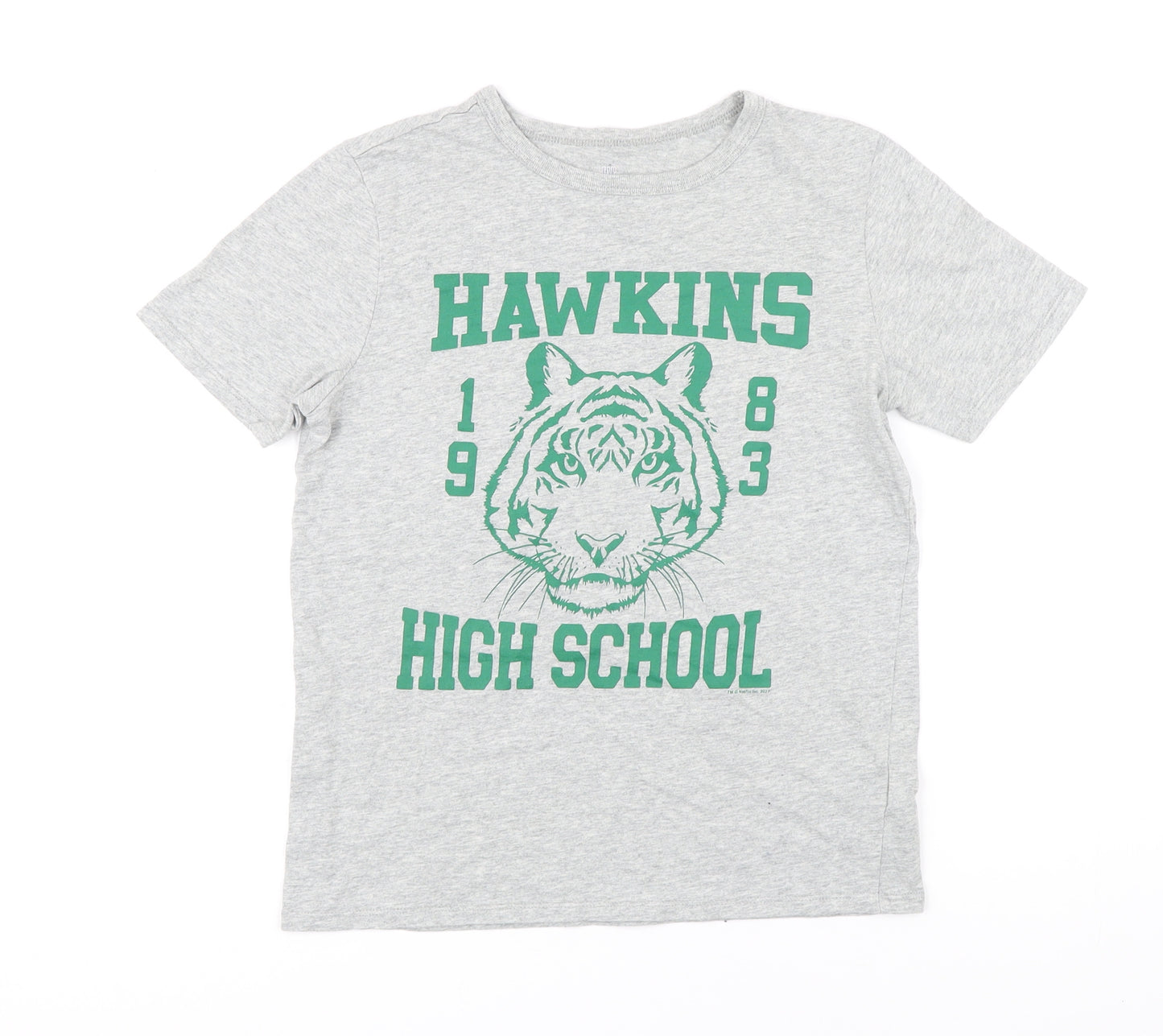 Gap Boys Grey 100% Cotton Basic T-Shirt Size 12-13 Years Round Neck - Stranger Things Hawkins High School