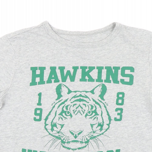 Gap Boys Grey 100% Cotton Basic T-Shirt Size 12-13 Years Round Neck - Stranger Things Hawkins High School