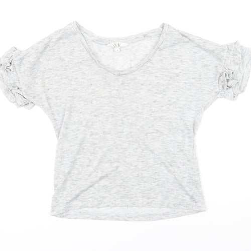 Savannah Miller Womens Grey Polyester Basic T-Shirt Size 8 Boat Neck