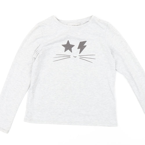 Mint Velvet Girls Grey Cotton Basic T-Shirt Size 9-10 Years Round Neck - Cat