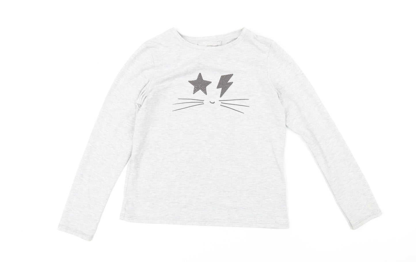 Mint Velvet Girls Grey Cotton Basic T-Shirt Size 9-10 Years Round Neck - Cat