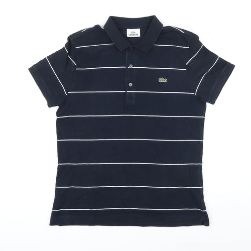 Lacoste Mens Blue Striped Cotton Polo Size S Collared Button