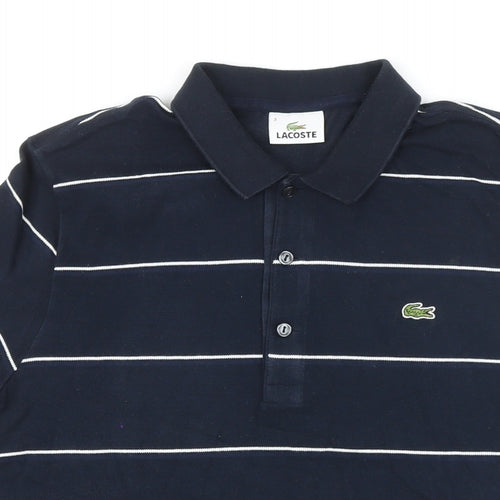 Lacoste Mens Blue Striped Cotton Polo Size S Collared Button