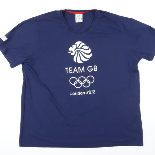 Addidas Mens Blue Cotton T-Shirt Size 2XL Round Neck - Team GB