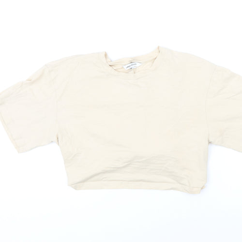 Urban Revivo Womens Beige 100% Cotton Cropped T-Shirt Size 10 Round Neck