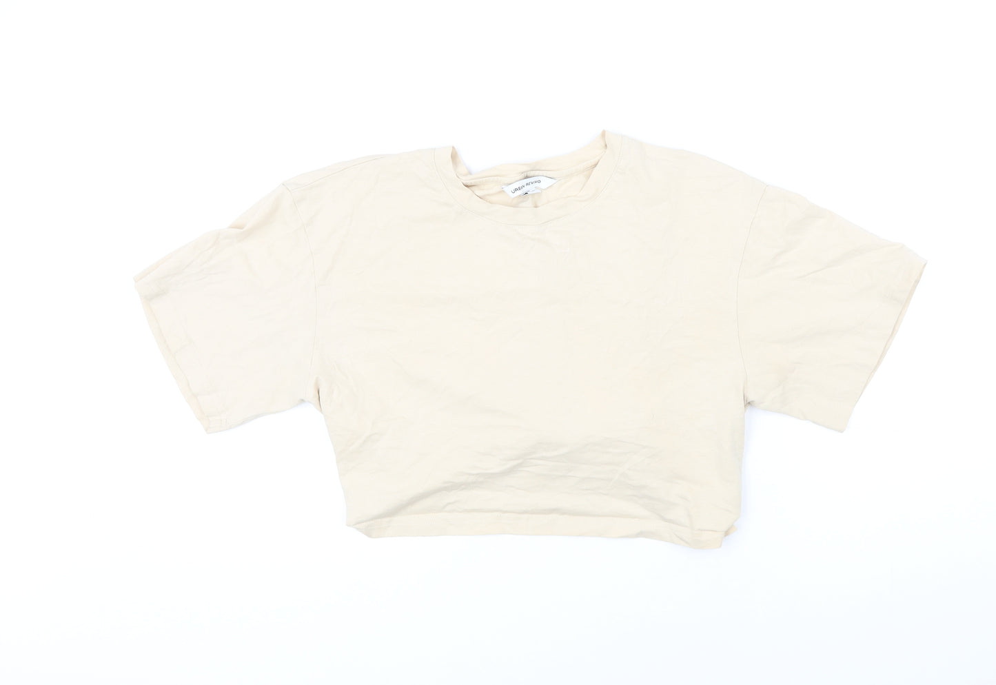 Urban Revivo Womens Beige 100% Cotton Cropped T-Shirt Size 10 Round Neck