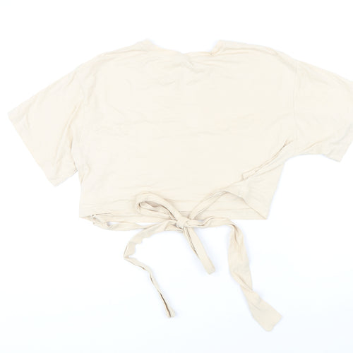 Urban Revivo Womens Beige 100% Cotton Cropped T-Shirt Size 10 Round Neck