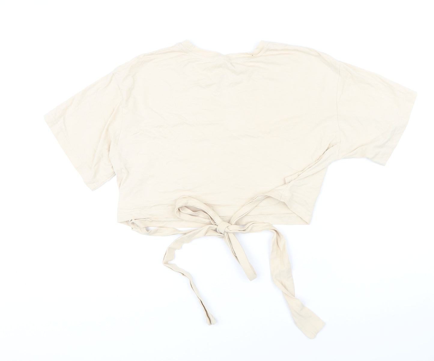 Urban Revivo Womens Beige 100% Cotton Cropped T-Shirt Size 10 Round Neck