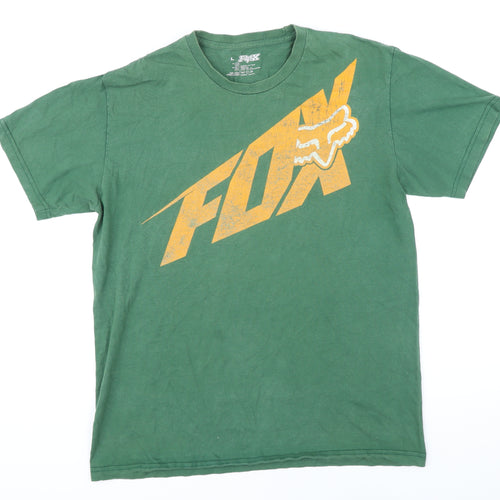 Fox Mens Green Cotton T-Shirt Size L Round Neck