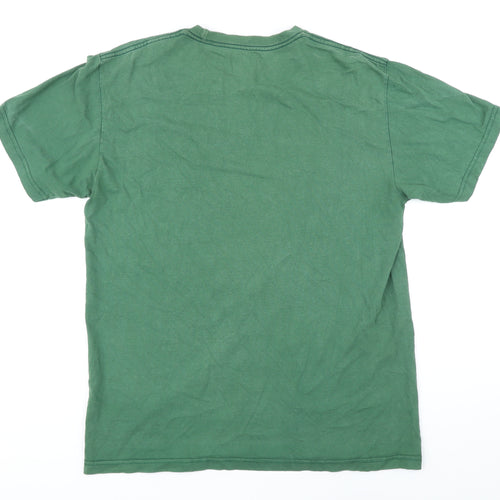 Fox Mens Green Cotton T-Shirt Size L Round Neck